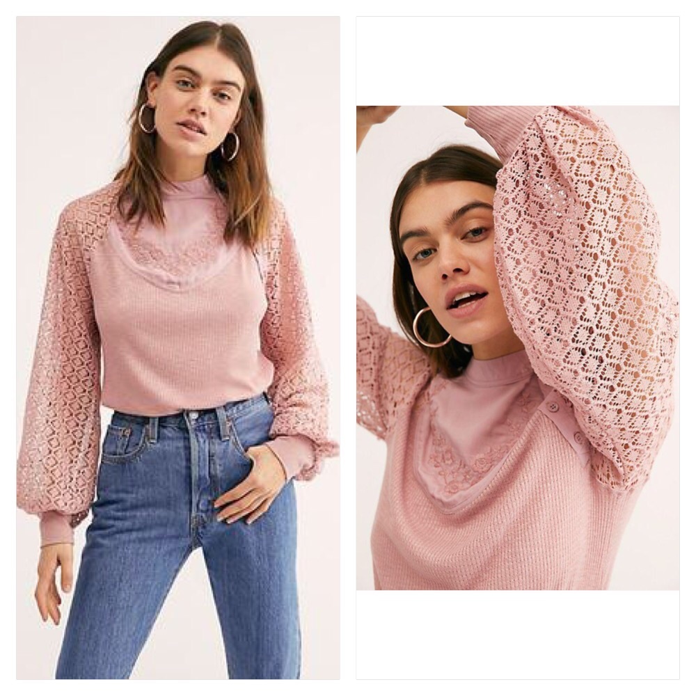 NWT FREE PEOPLE SWEETEST THING MIXED MATERIAL TOP